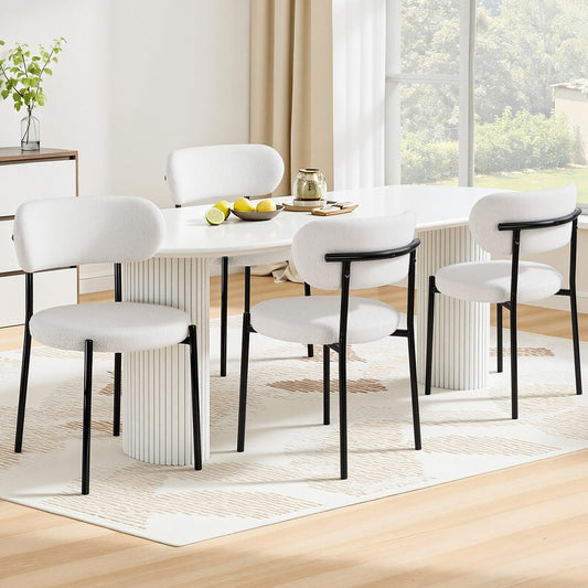 Bryher Set of 4 Dining Chairs Sherpa Boucle - White