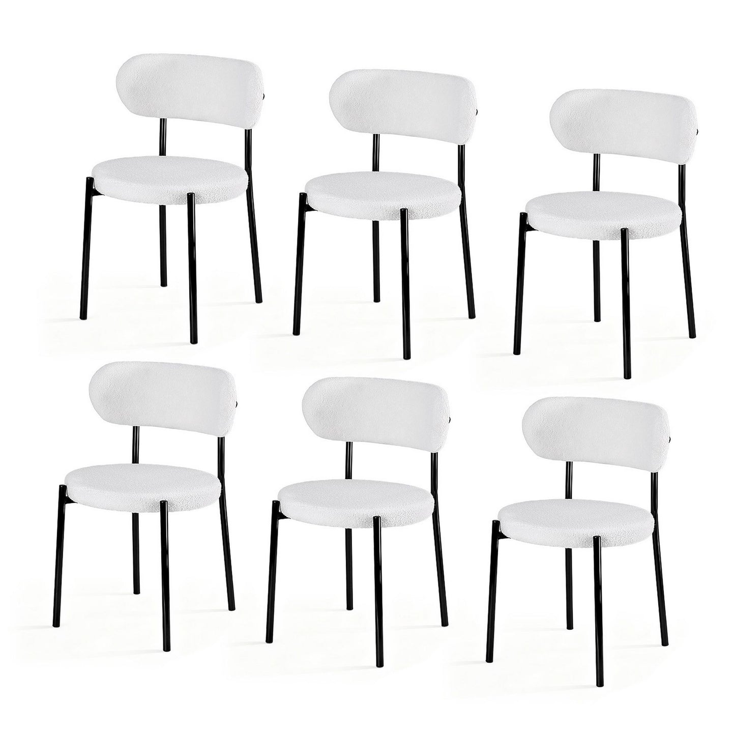 Bryher Set of 6 Dining Chairs Sherpa Boucle - White