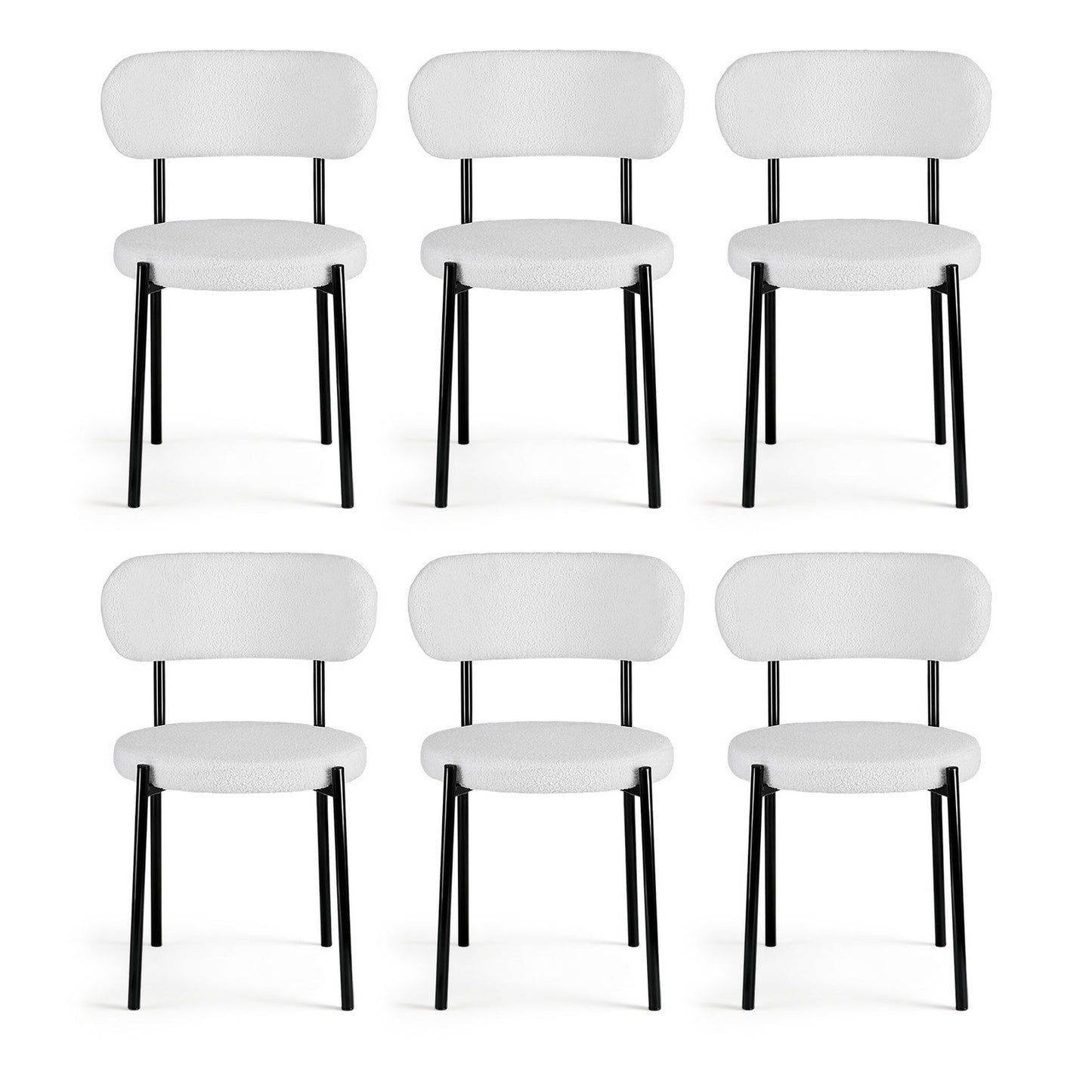 Bryher Set of 6 Dining Chairs Sherpa Boucle - White