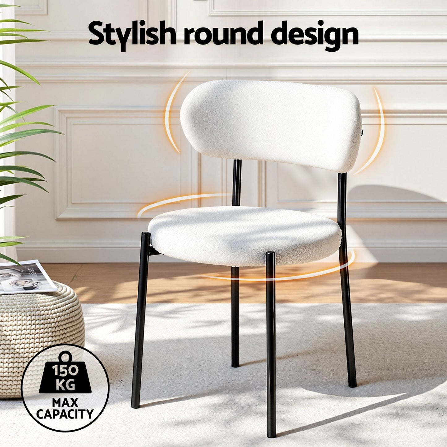 Bryher Set of 6 Dining Chairs Sherpa Boucle - White