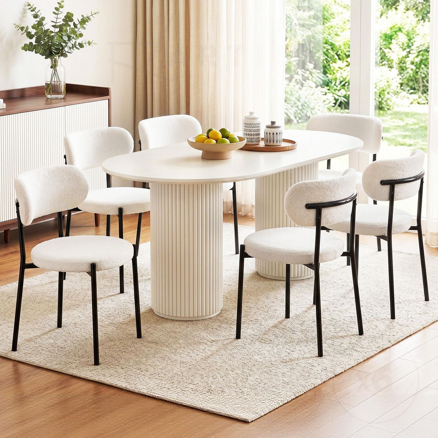 Bryher Set of 6 Dining Chairs Sherpa Boucle - White