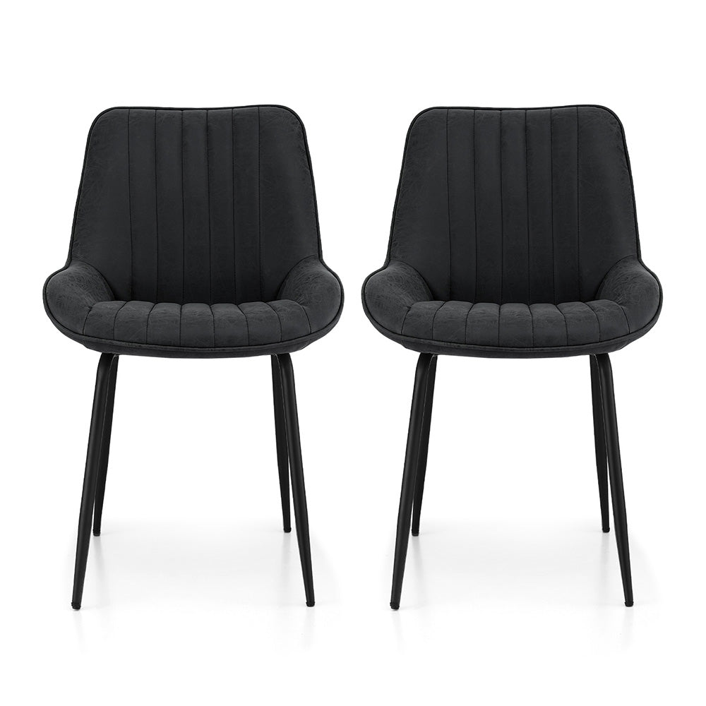 Mabyn Set of 2 Dining Chairs Retro PU Leather Kitchen Lounge Cafe Accent Chair - Black