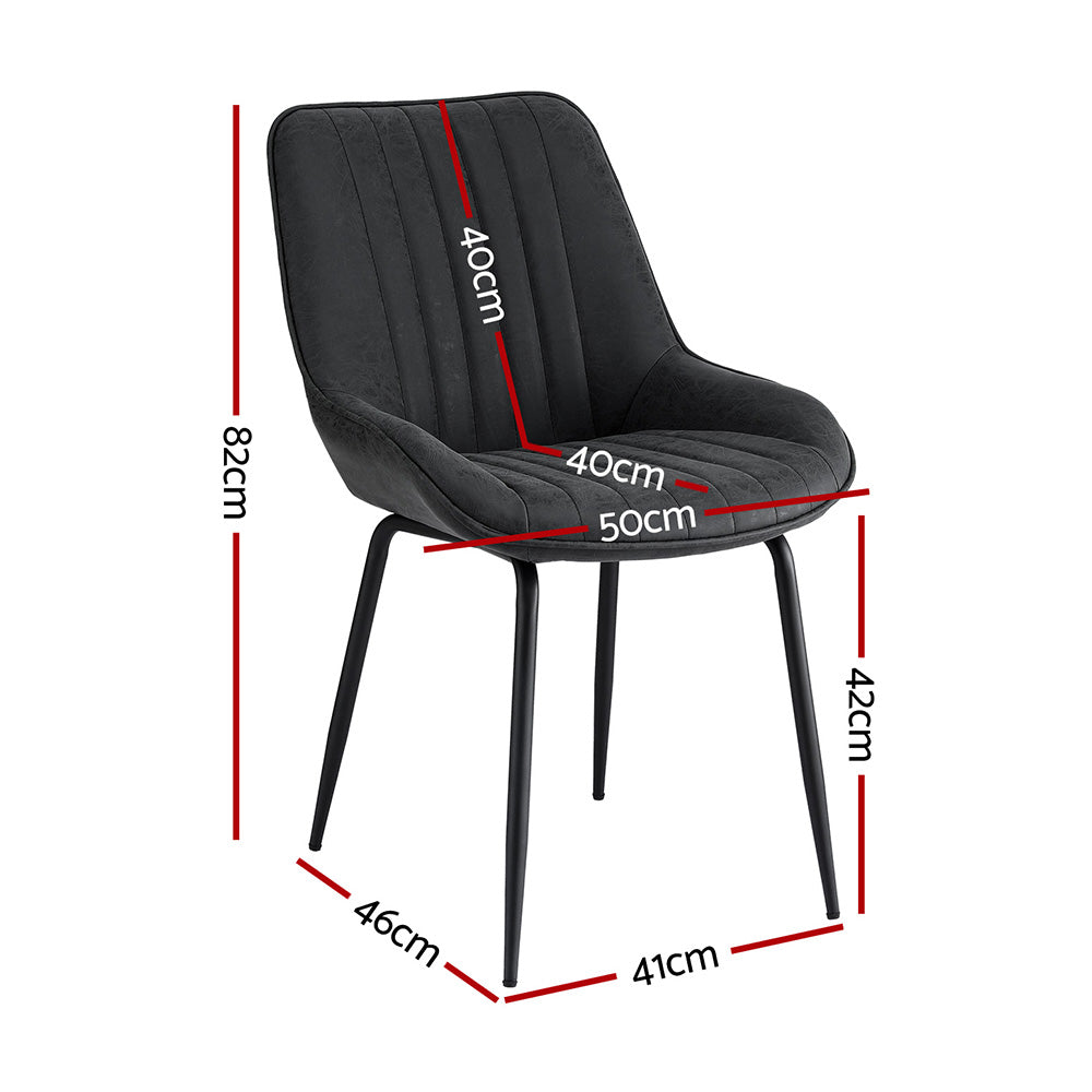 Mabyn Set of 2 Dining Chairs Retro PU Leather Kitchen Lounge Cafe Accent Chair - Black