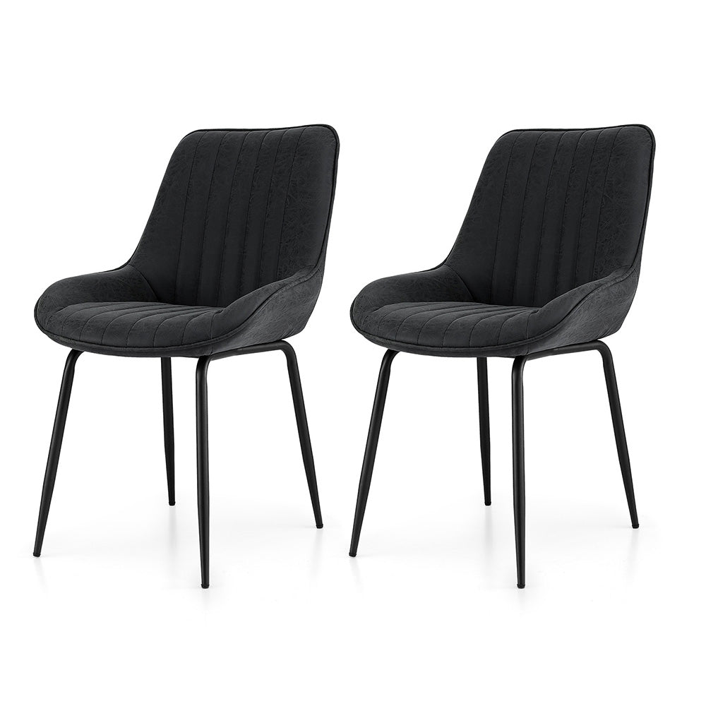 Mabyn Set of 2 Dining Chairs Retro PU Leather Kitchen Lounge Cafe Accent Chair - Black