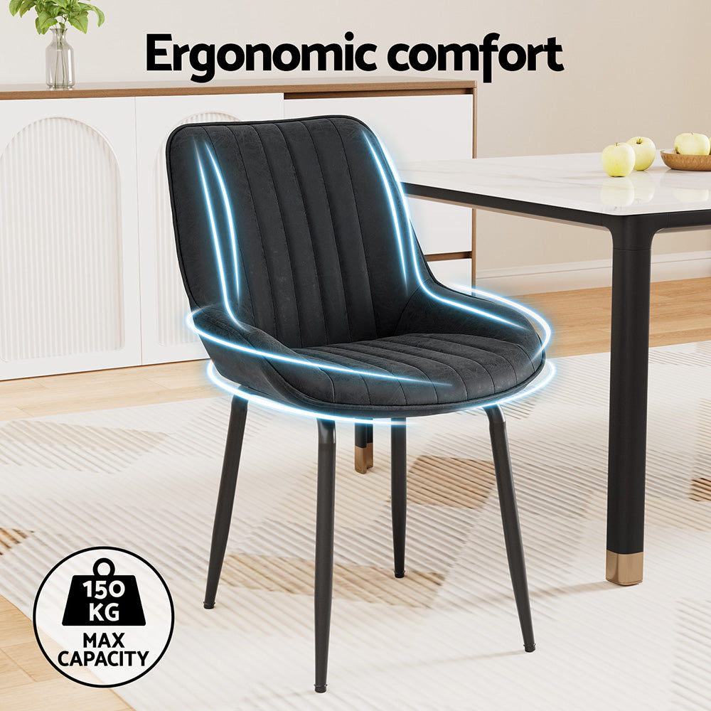 Mabyn Set of 2 Dining Chairs Retro PU Leather Kitchen Lounge Cafe Accent Chair - Black