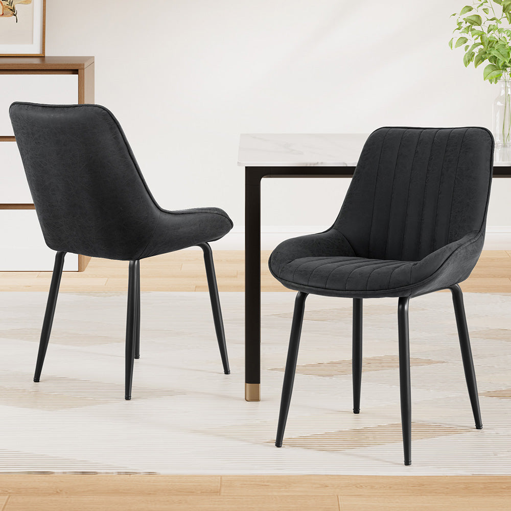 Mabyn Set of 2 Dining Chairs Retro PU Leather Kitchen Lounge Cafe Accent Chair - Black
