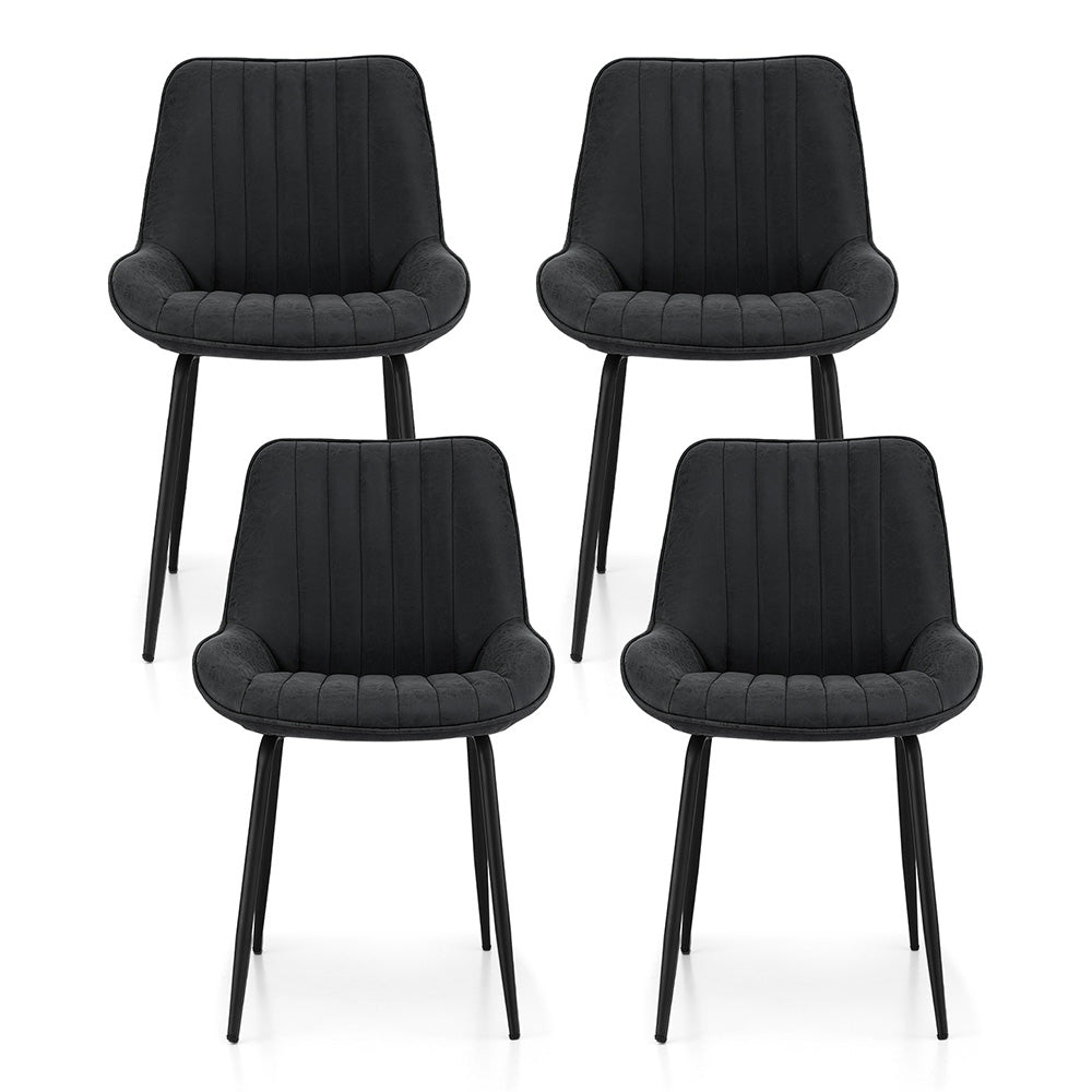Mabyn Set of 4 Dining Chairs Retro PU Leather Kitchen Lounge Cafe Accent Chair - Black