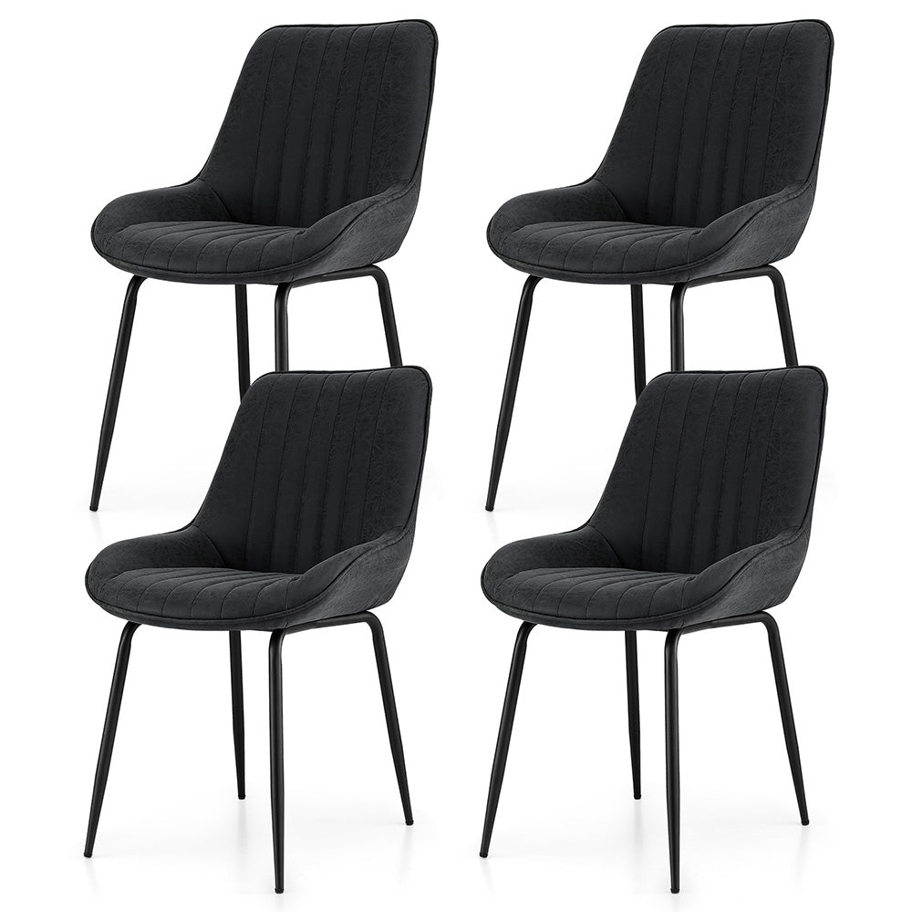 Mabyn Set of 4 Dining Chairs Retro PU Leather Kitchen Lounge Cafe Accent Chair - Black