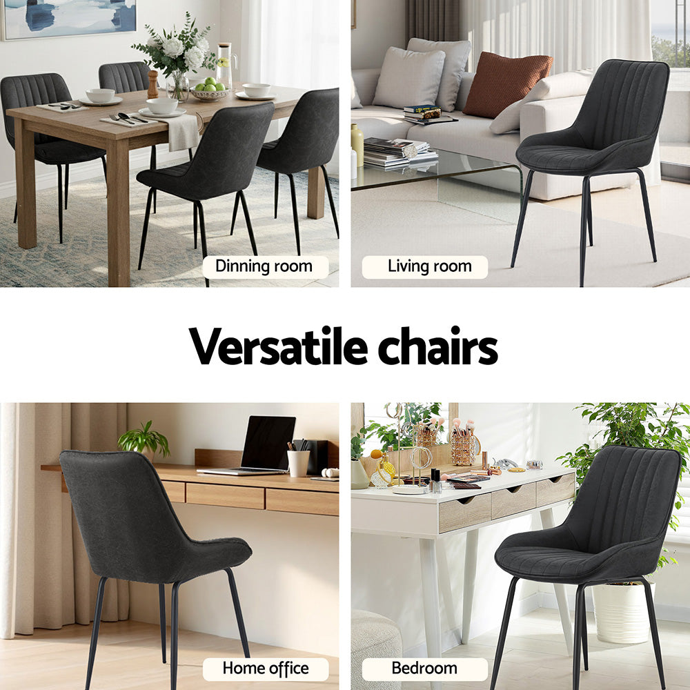Mabyn Set of 4 Dining Chairs Retro PU Leather Kitchen Lounge Cafe Accent Chair - Black