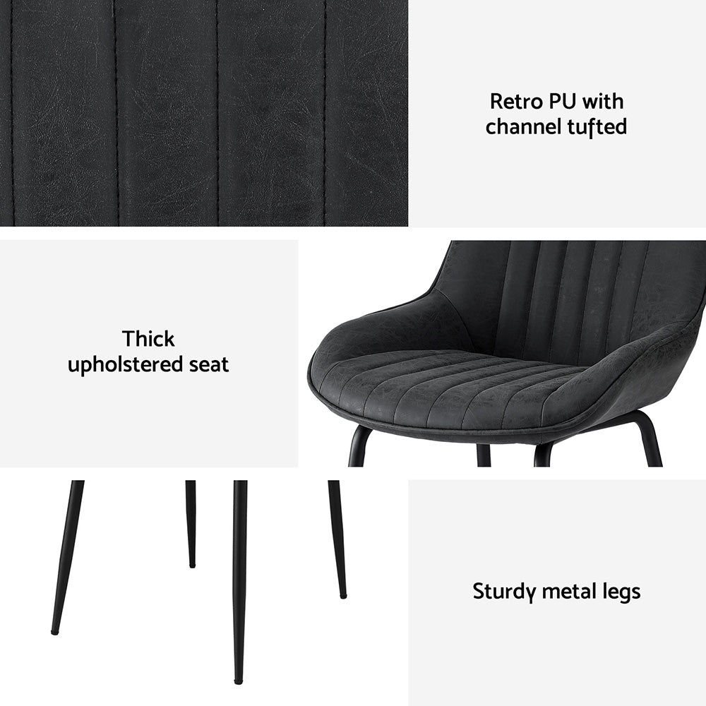 Mabyn Set of 4 Dining Chairs Retro PU Leather Kitchen Lounge Cafe Accent Chair - Black