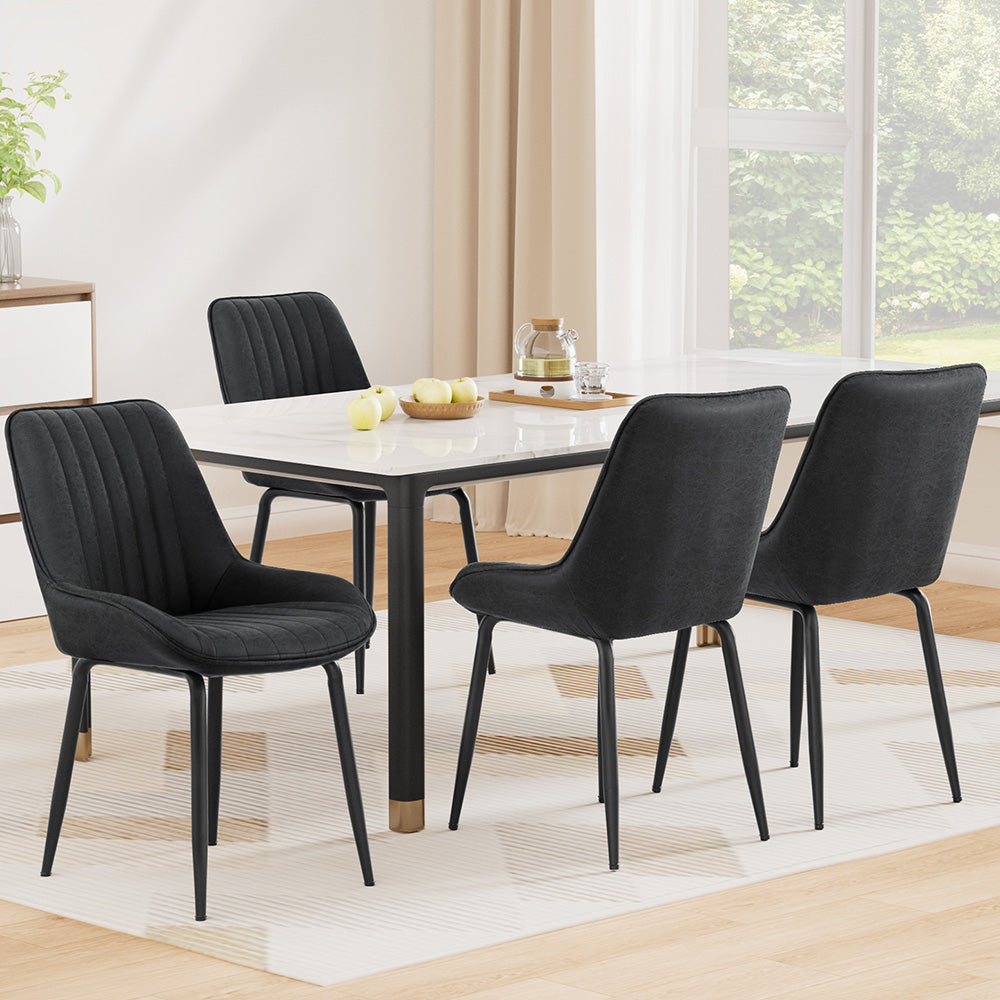 Mabyn Set of 4 Dining Chairs Retro PU Leather Kitchen Lounge Cafe Accent Chair - Black