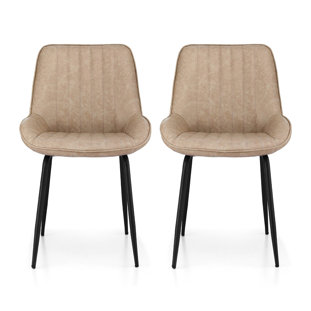 Mabyn Set of 2 Dining Chairs Retro PU Leather Kitchen Lounge Cafe Accent Chair - Khaki