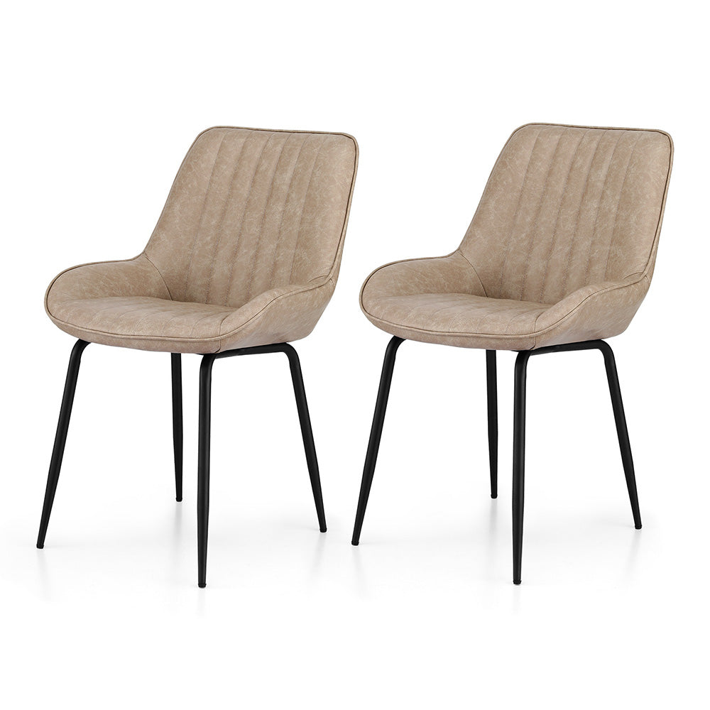 Mabyn Set of 2 Dining Chairs Retro PU Leather Kitchen Lounge Cafe Accent Chair - Khaki
