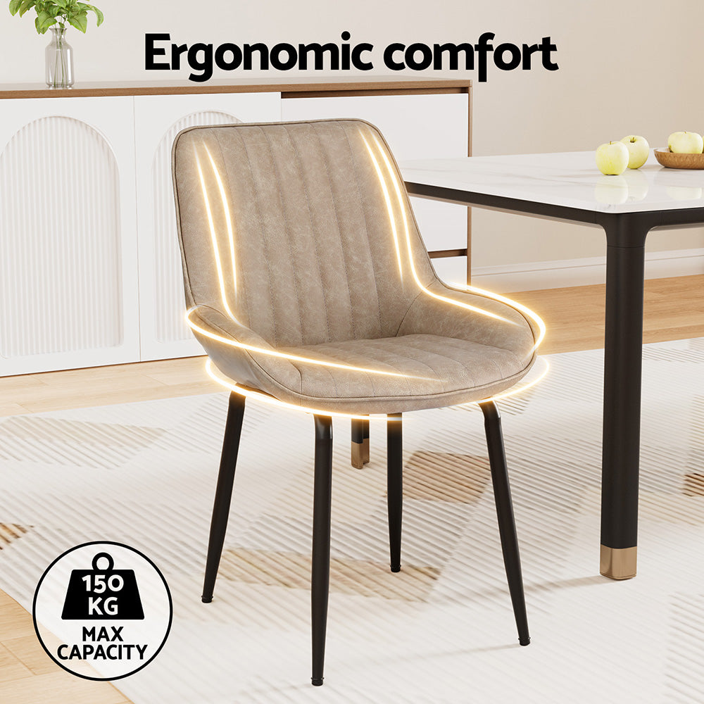 Mabyn Set of 2 Dining Chairs Retro PU Leather Kitchen Lounge Cafe Accent Chair - Khaki