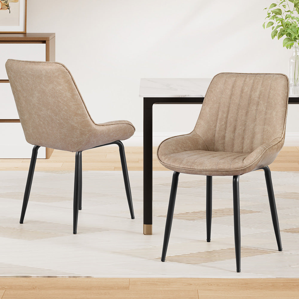 Mabyn Set of 2 Dining Chairs Retro PU Leather Kitchen Lounge Cafe Accent Chair - Khaki