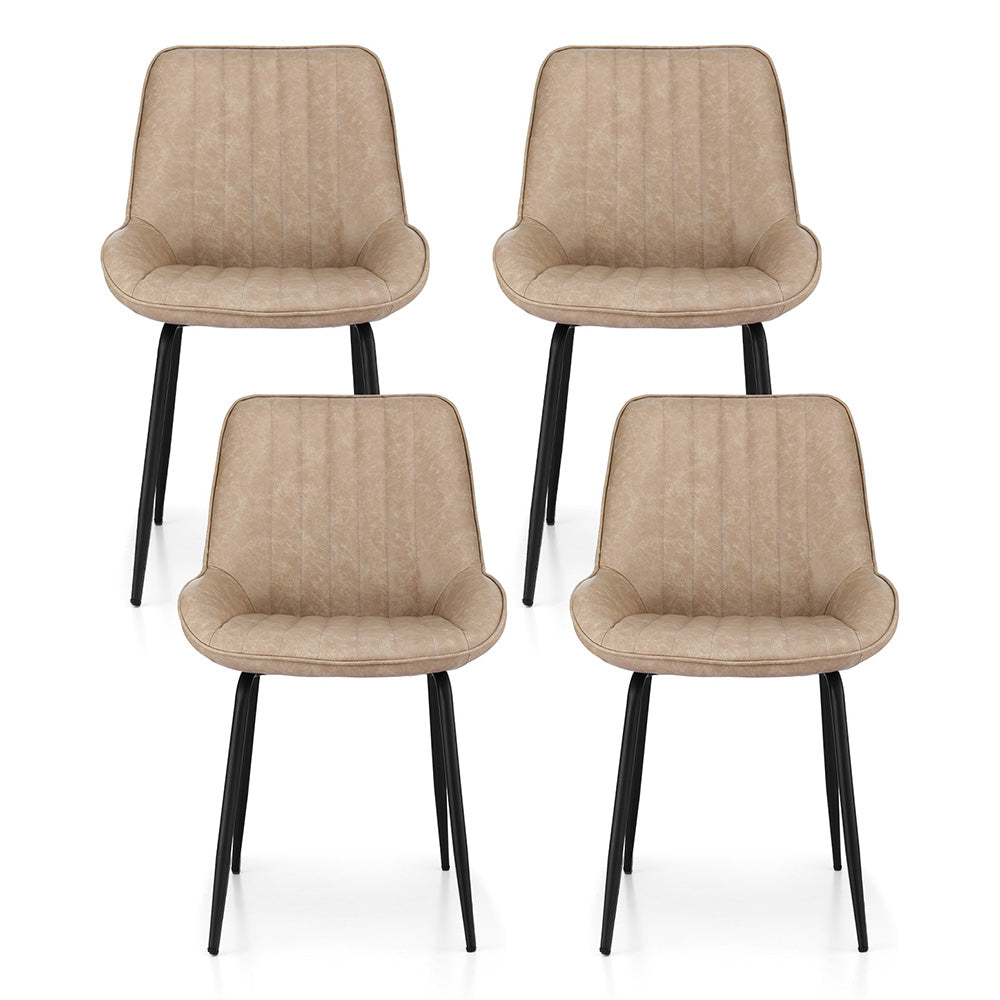 Mabyn Set of 4 Dining Chairs Retro PU Leather Kitchen Lounge Cafe Accent Chair - Khaki