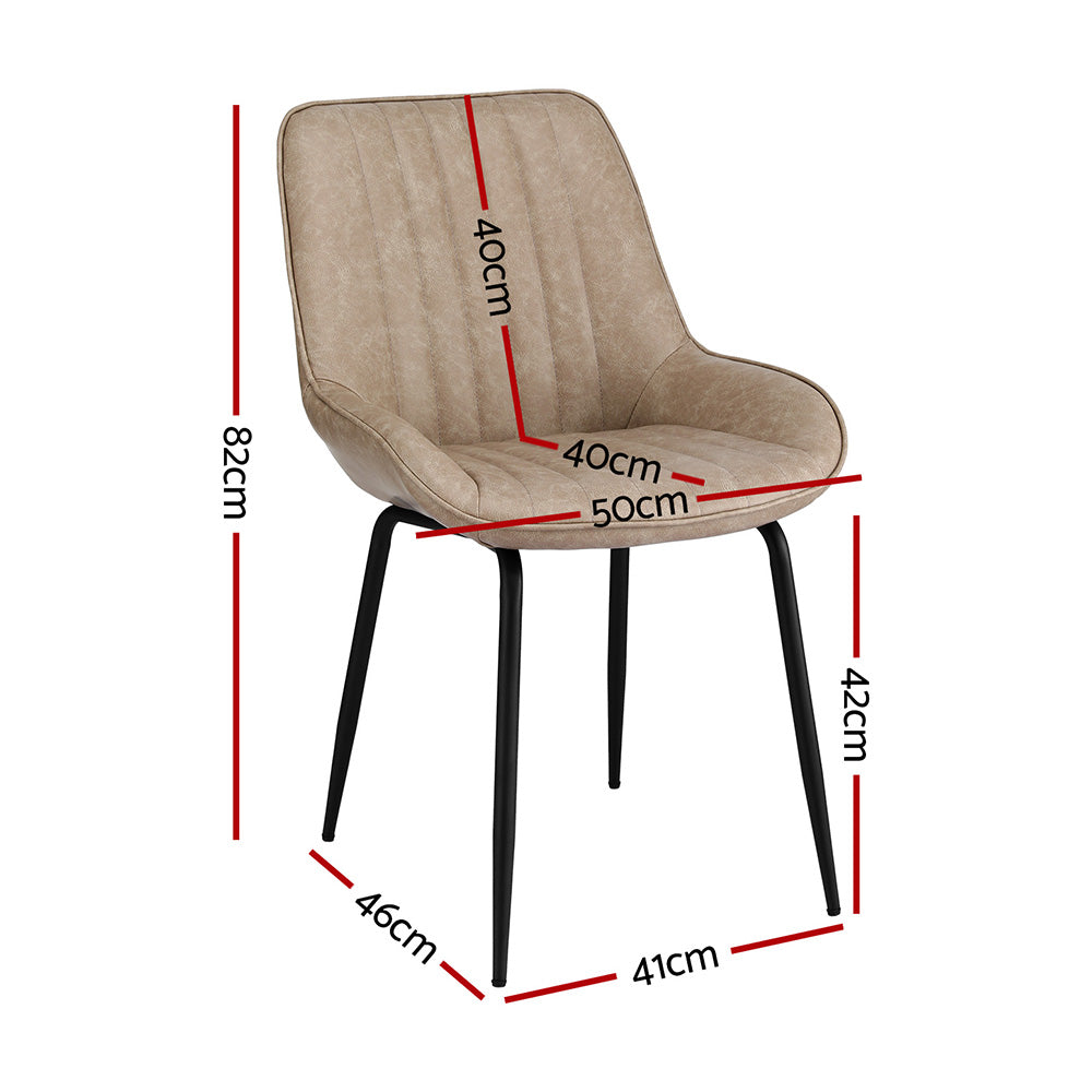 Mabyn Set of 4 Dining Chairs Retro PU Leather Kitchen Lounge Cafe Accent Chair - Khaki