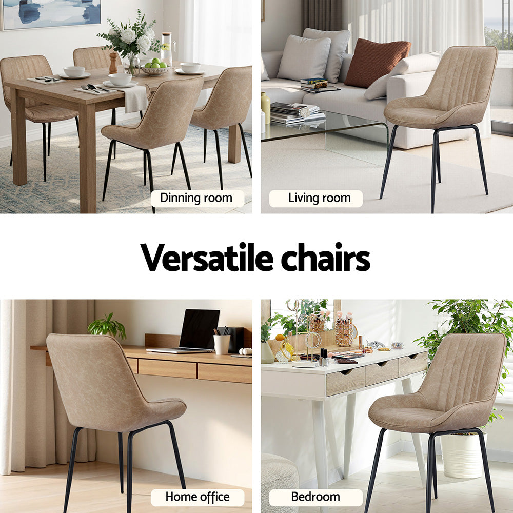 Mabyn Set of 4 Dining Chairs Retro PU Leather Kitchen Lounge Cafe Accent Chair - Khaki