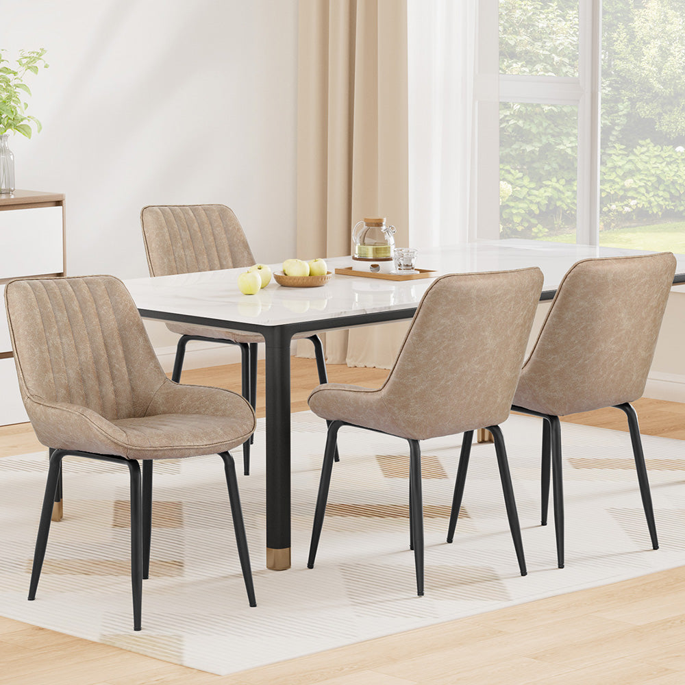 Mabyn Set of 4 Dining Chairs Retro PU Leather Kitchen Lounge Cafe Accent Chair - Khaki