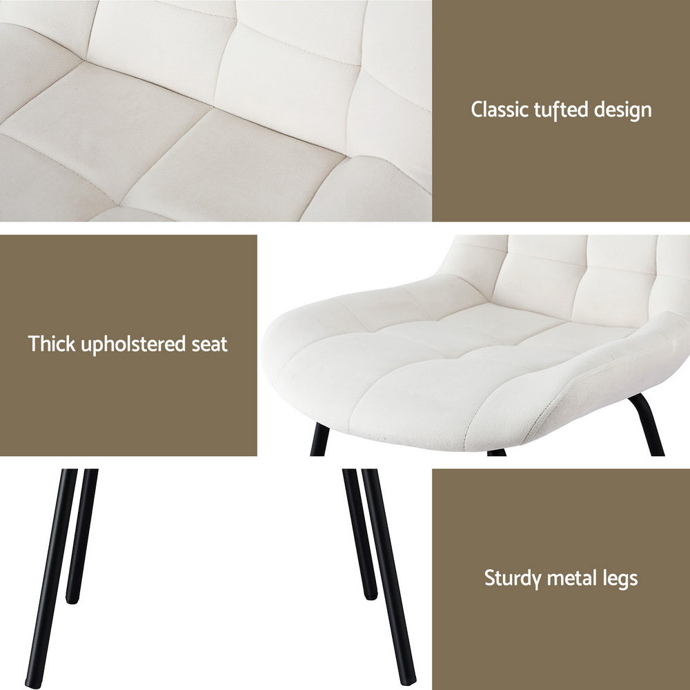Sidony Set of 2 Dining Chairs Velvet Tufted Kitchen Lounge Cafe Accent Chair - Beige
