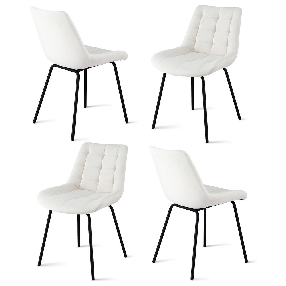 Sidony Set of 4 Dining Chairs Velvet Tufted Kitchen Lounge Cafe Accent Chair - Beige