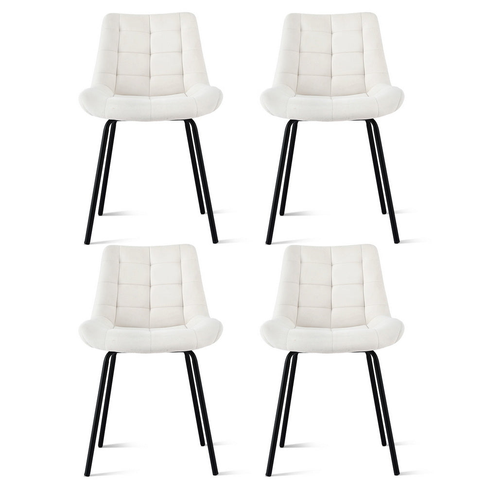 Sidony Set of 4 Dining Chairs Velvet Tufted Kitchen Lounge Cafe Accent Chair - Beige