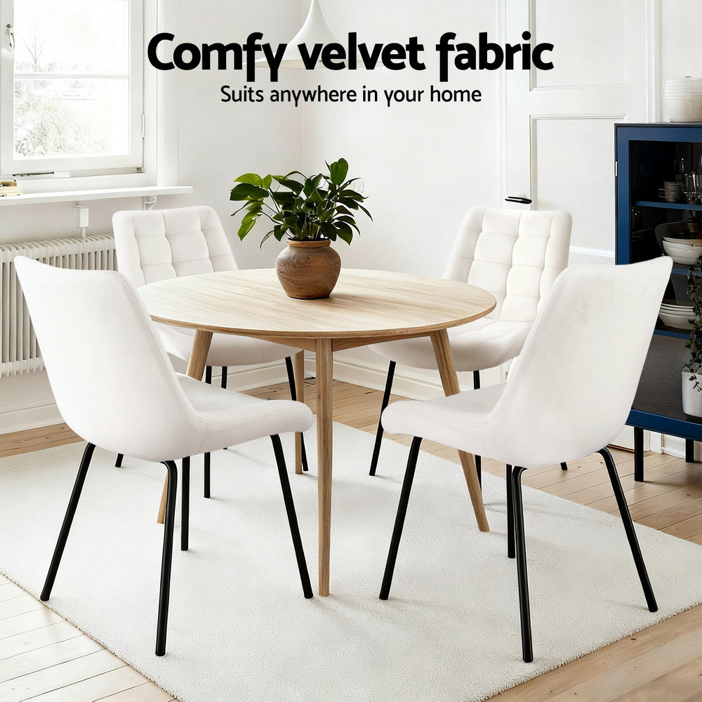 Sidony Set of 4 Dining Chairs Velvet Tufted Kitchen Lounge Cafe Accent Chair - Beige