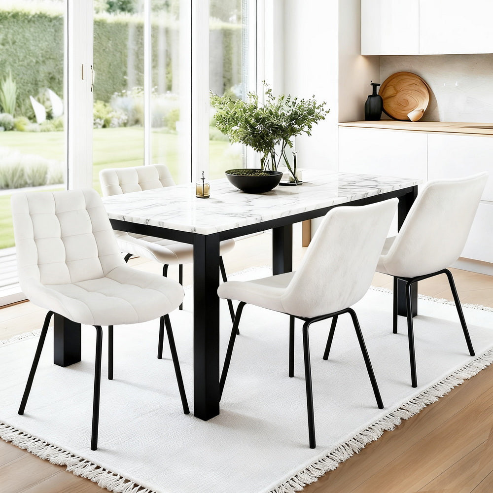 Sidony Set of 4 Dining Chairs Velvet Tufted Kitchen Lounge Cafe Accent Chair - Beige