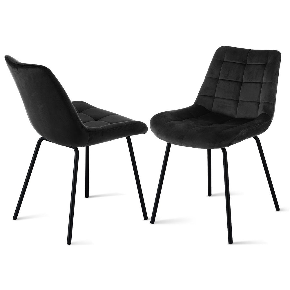 Sidony Set of 2 Dining Chairs Velvet Tufted Kitchen Lounge Cafe Accent Chair - Black