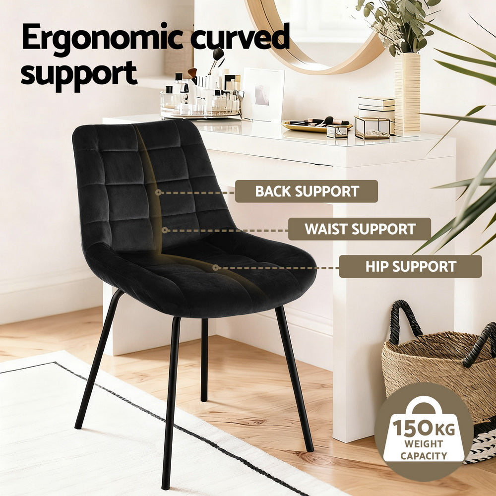 Sidony Set of 2 Dining Chairs Velvet Tufted Kitchen Lounge Cafe Accent Chair - Black