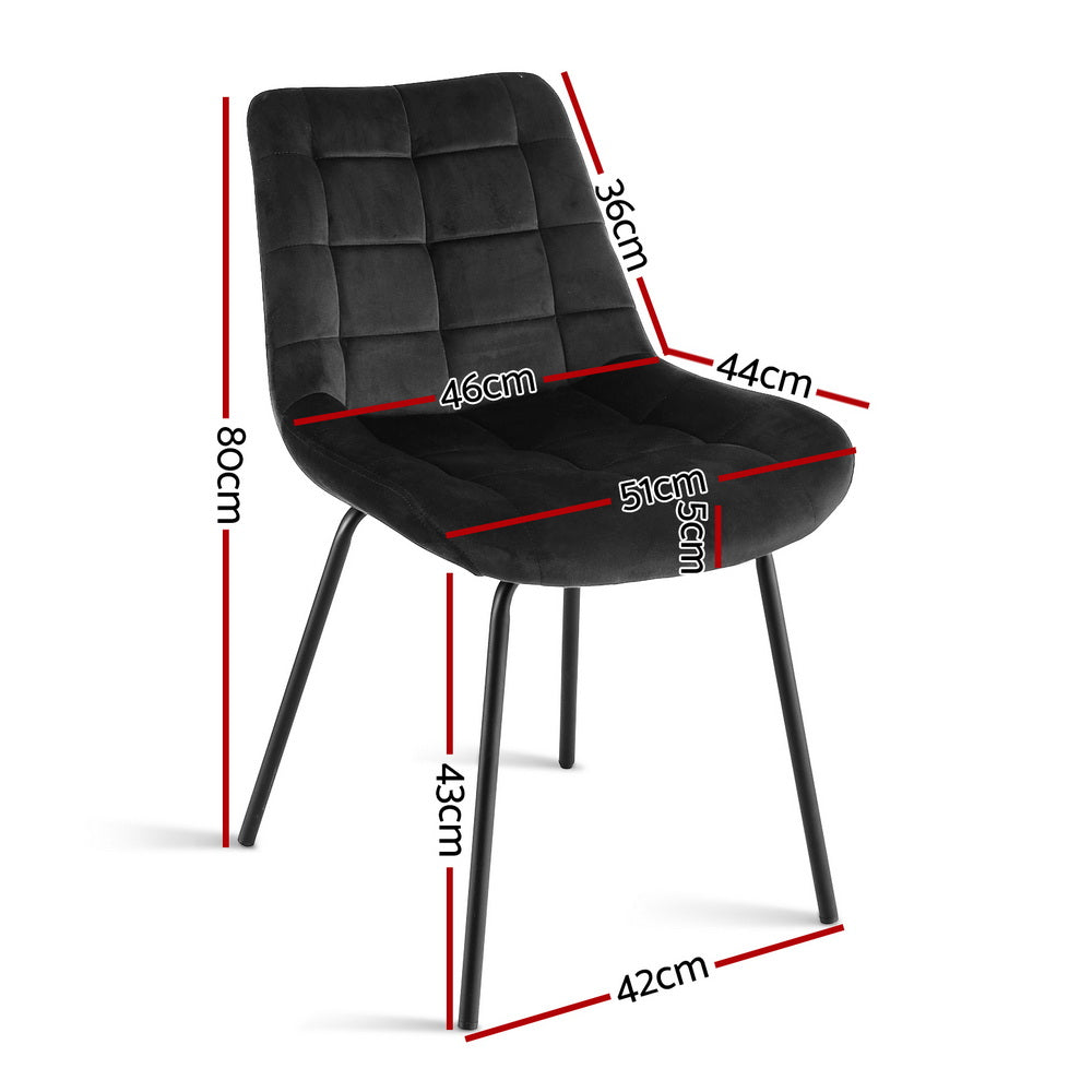 Sidony Set of 4 Dining Chairs Velvet Tufted Kitchen Lounge Cafe Accent Chair - Black
