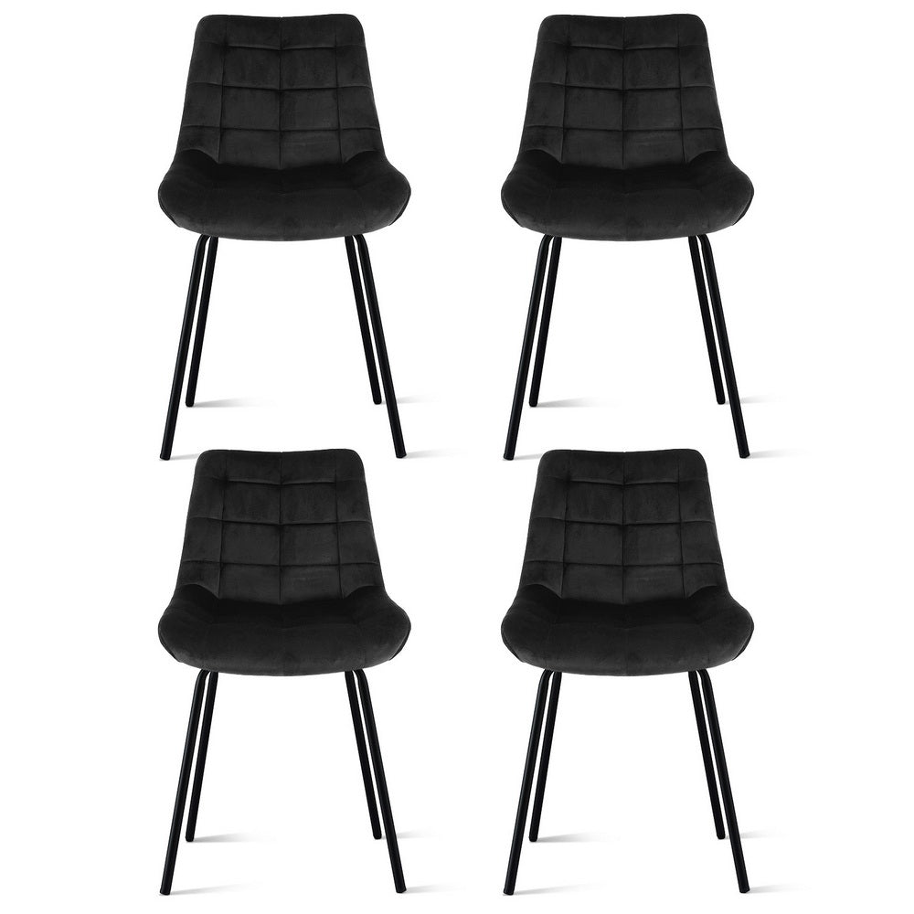 Sidony Set of 4 Dining Chairs Velvet Tufted Kitchen Lounge Cafe Accent Chair - Black