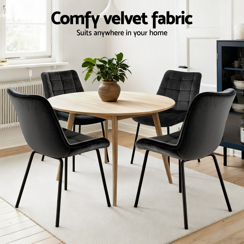 Sidony Set of 4 Dining Chairs Velvet Tufted Kitchen Lounge Cafe Accent Chair - Black