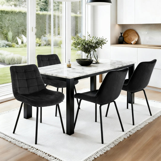 Sidony Set of 4 Dining Chairs Velvet Tufted Kitchen Lounge Cafe Accent Chair - Black