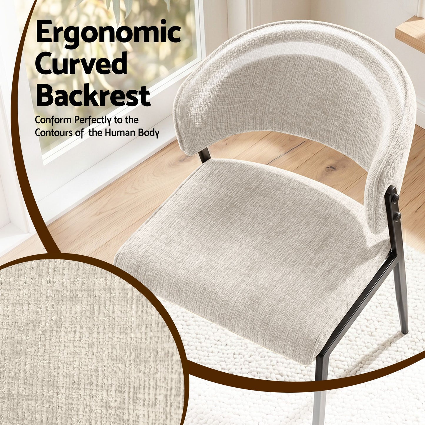 Keira Set of 2 Dining Chairs Linen Fabric Soft Upholstered Chairs - Beige