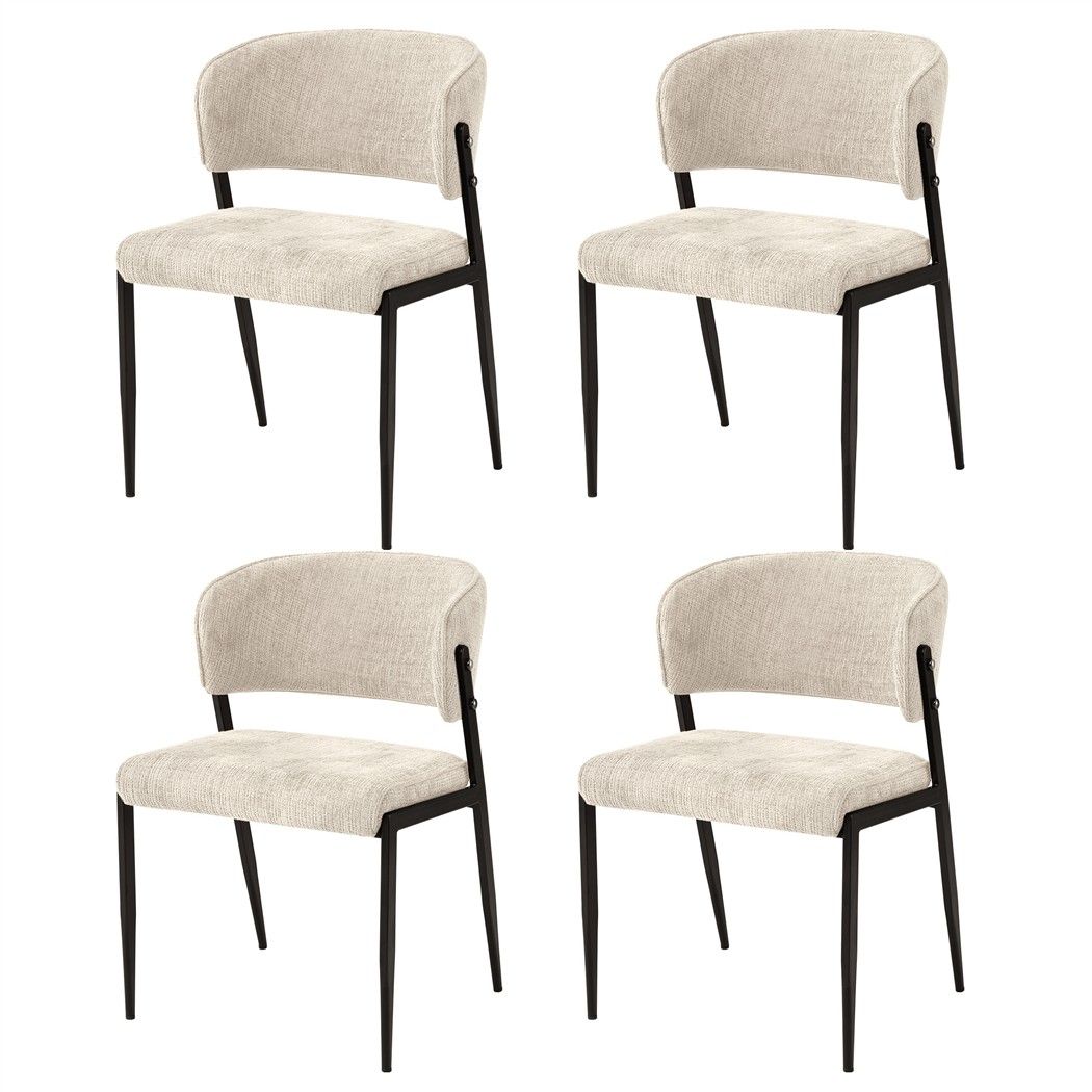 Keira Set of 4 Dining Chairs Linen Fabric Soft Upholstered Chairs - Beige
