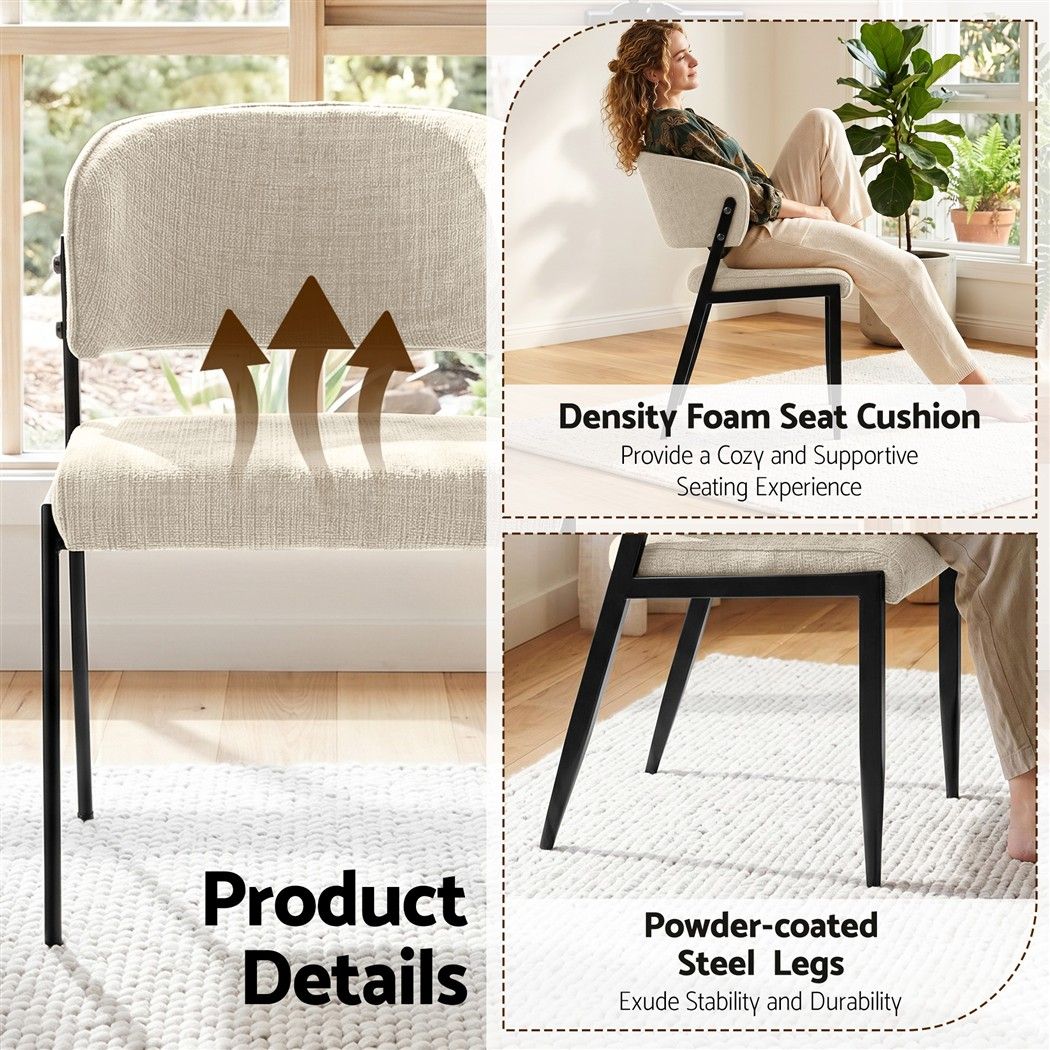 Keira Set of 4 Dining Chairs Linen Fabric Soft Upholstered Chairs - Beige