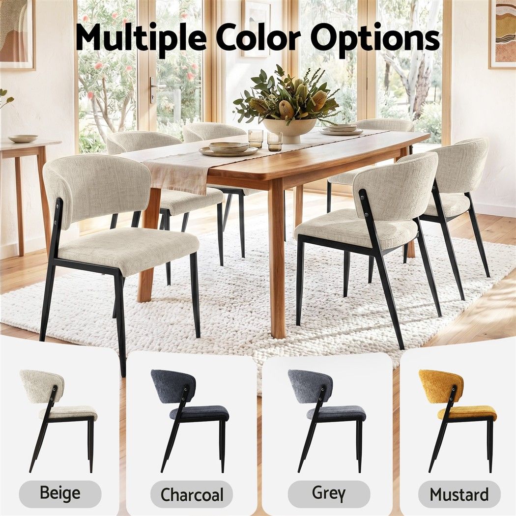 Keira Set of 4 Dining Chairs Linen Fabric Soft Upholstered Chairs - Beige