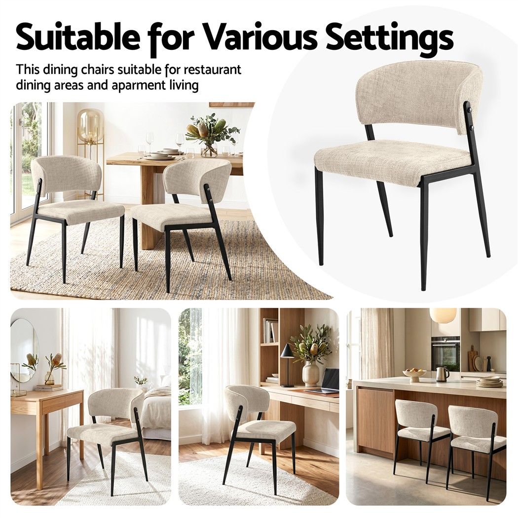 Keira Set of 4 Dining Chairs Linen Fabric Soft Upholstered Chairs - Beige