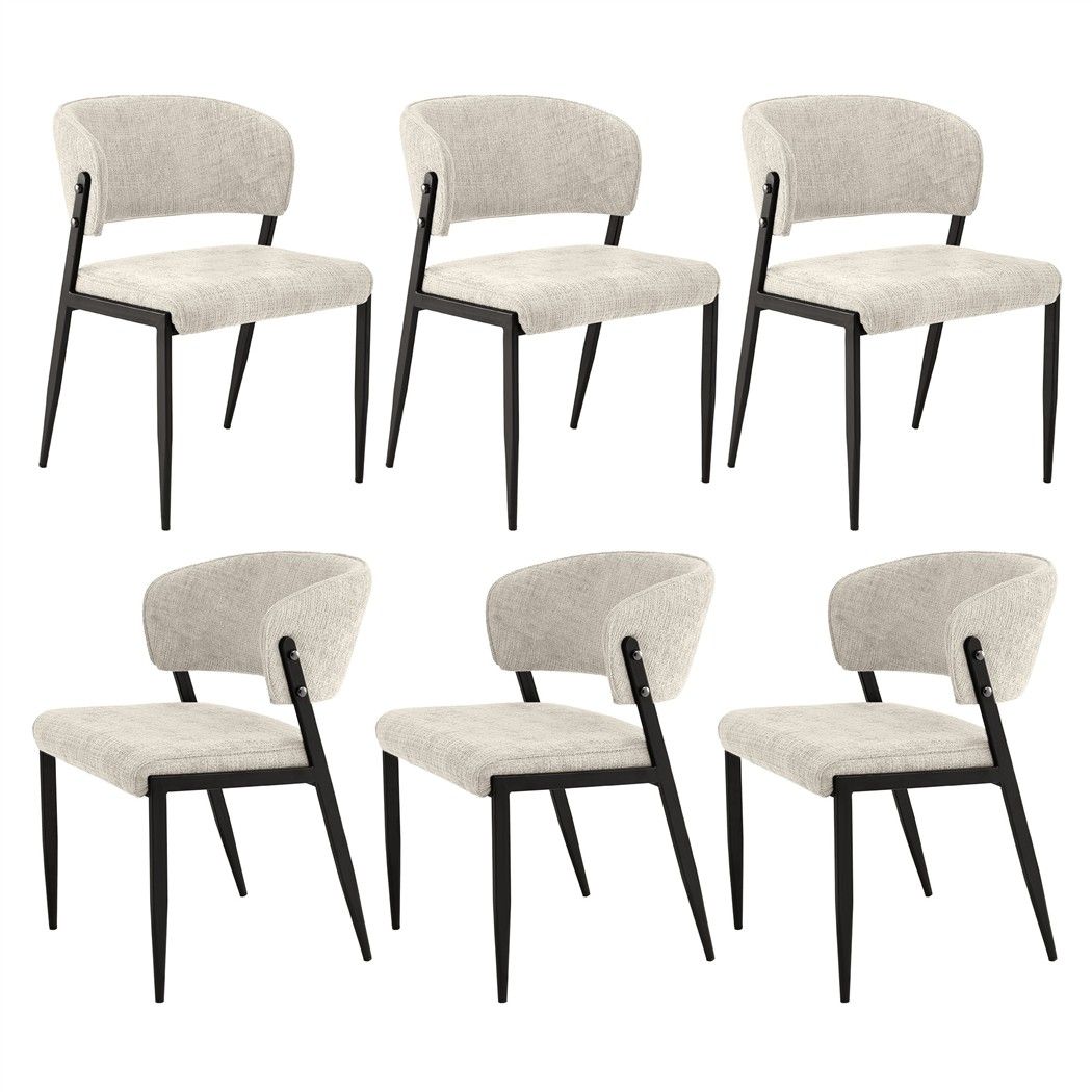 Keira Set of 6 Dining Chairs Linen Fabric Soft Upholstered Chairs - Beige