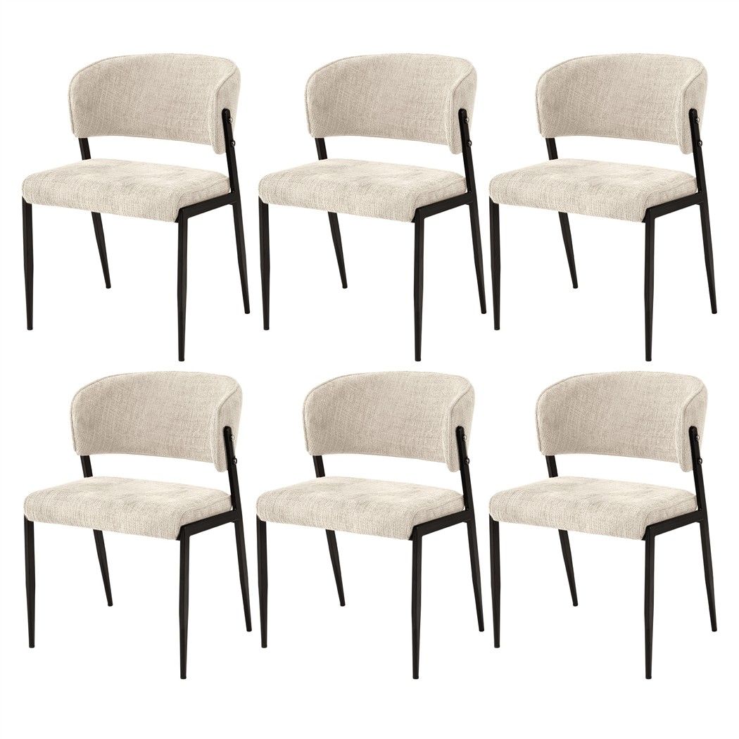Keira Set of 6 Dining Chairs Linen Fabric Soft Upholstered Chairs - Beige