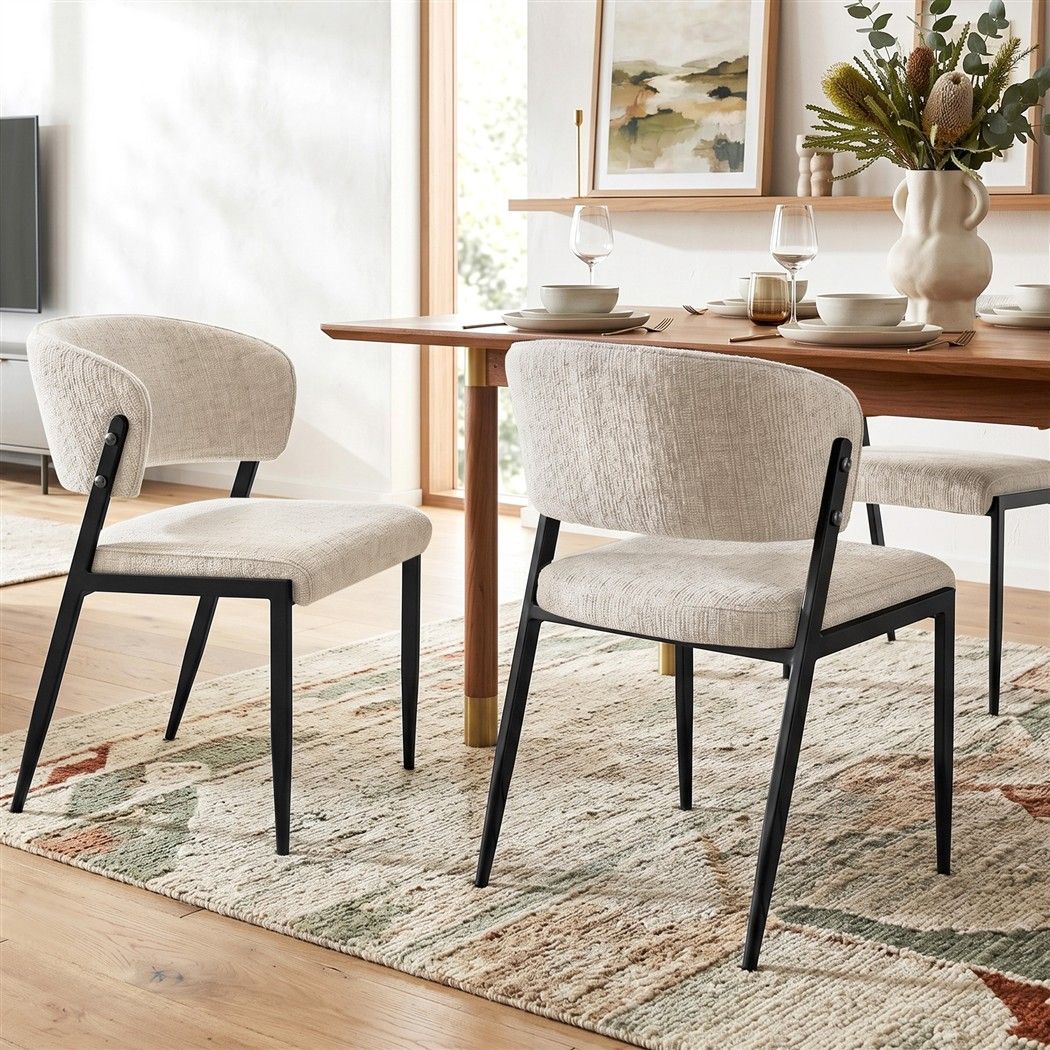Keira Set of 6 Dining Chairs Linen Fabric Soft Upholstered Chairs - Beige
