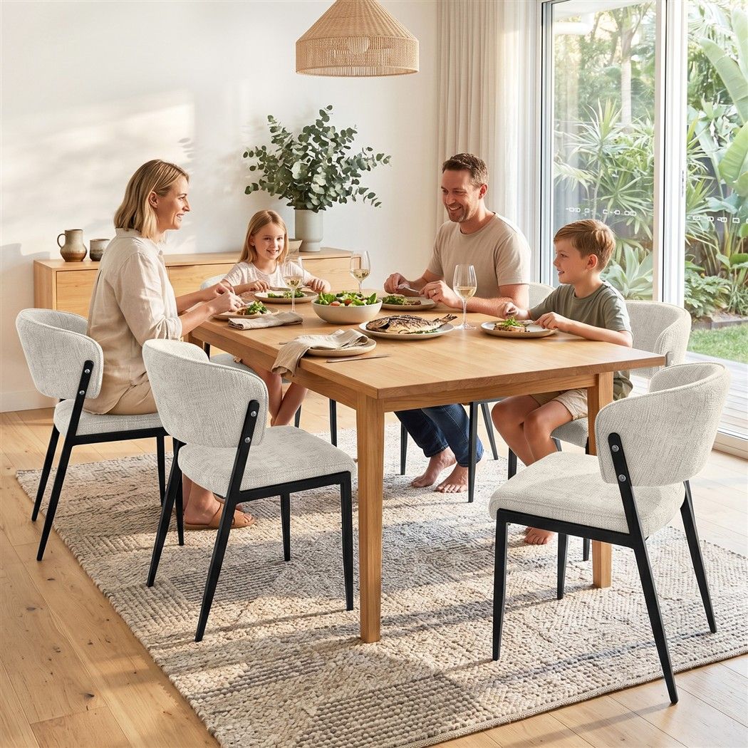 Keira Set of 6 Dining Chairs Linen Fabric Soft Upholstered Chairs - Beige
