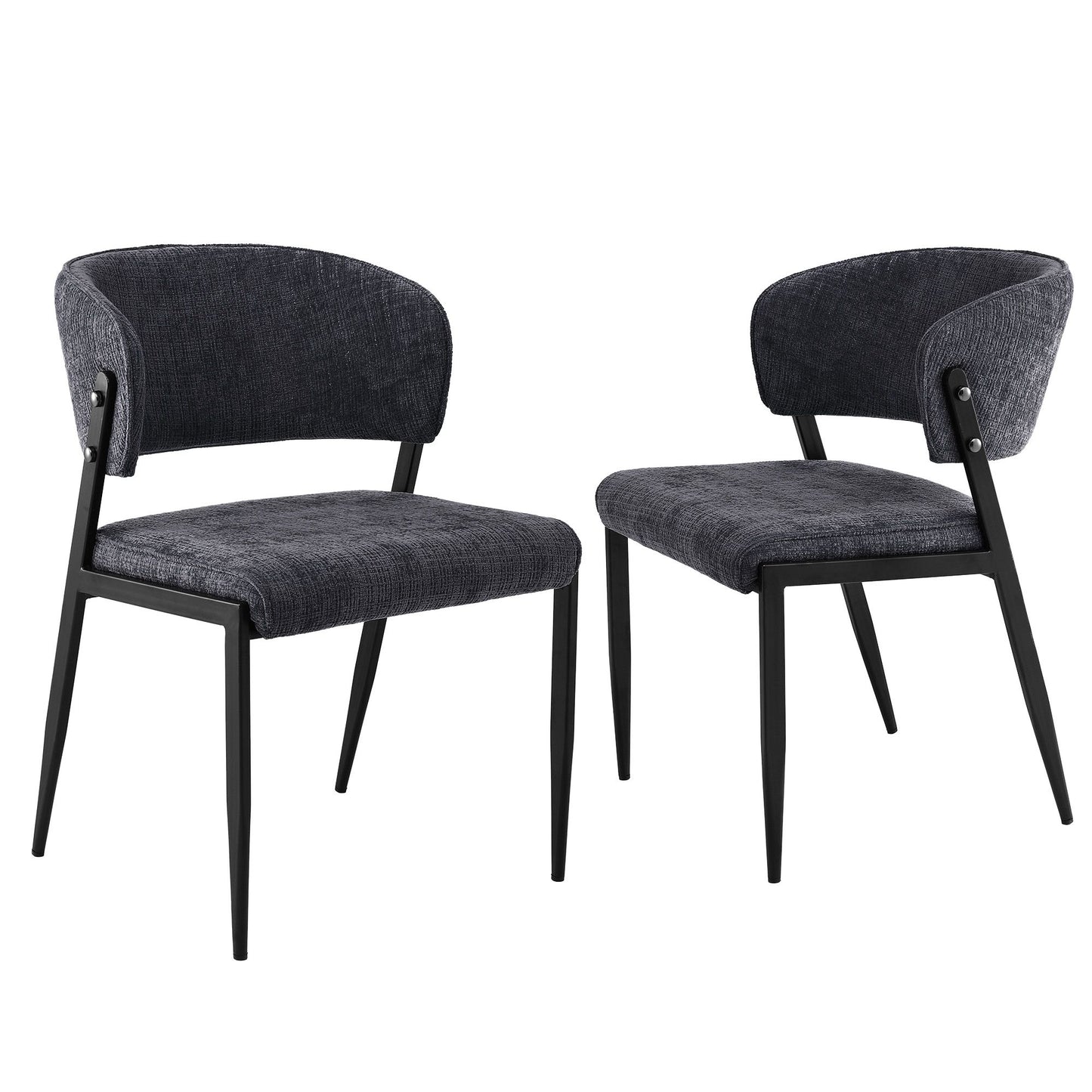 Keira Set of 2 Dining Chairs Linen Fabric Soft Upholstered Chairs - Charcoal