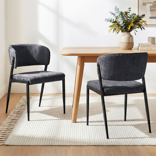Keira Set of 2 Dining Chairs Linen Fabric Soft Upholstered Chairs - Charcoal