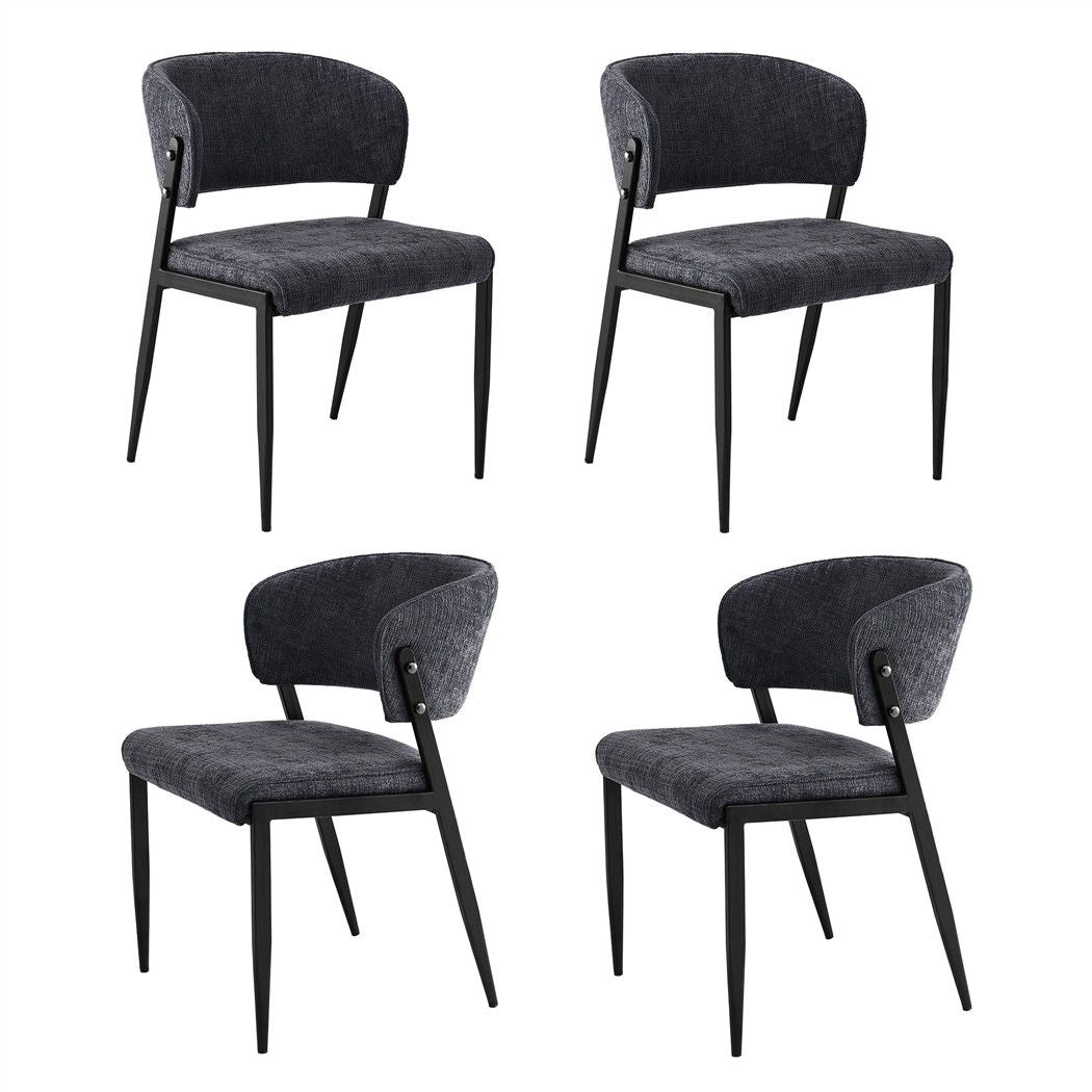 Keira Set of 4 Linen Fabric Soft Upholstered Chairs - Charcoal