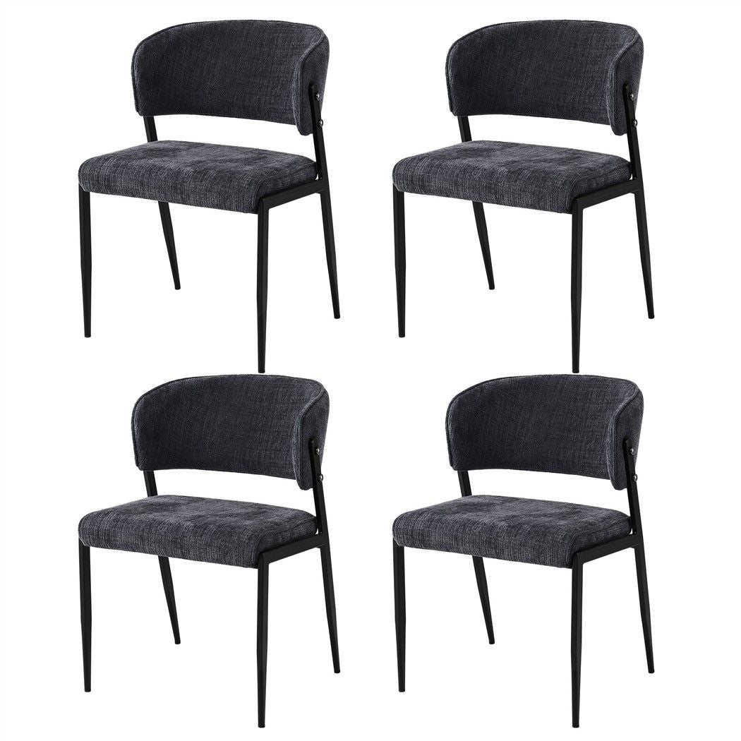 Keira Set of 4 Linen Fabric Soft Upholstered Chairs - Charcoal