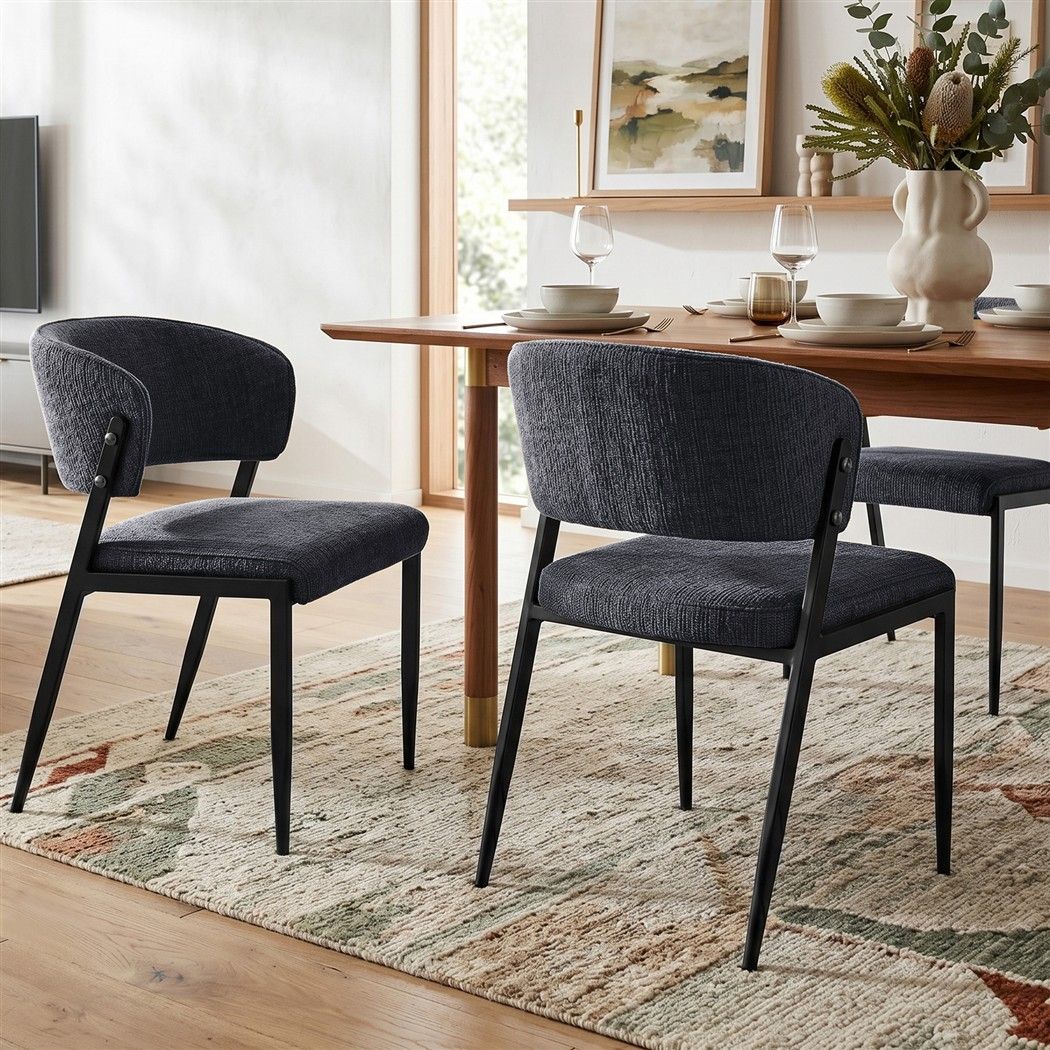 Keira Set of 4 Linen Fabric Soft Upholstered Chairs - Charcoal