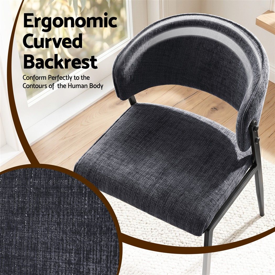 Keira Set of 4 Linen Fabric Soft Upholstered Chairs - Charcoal