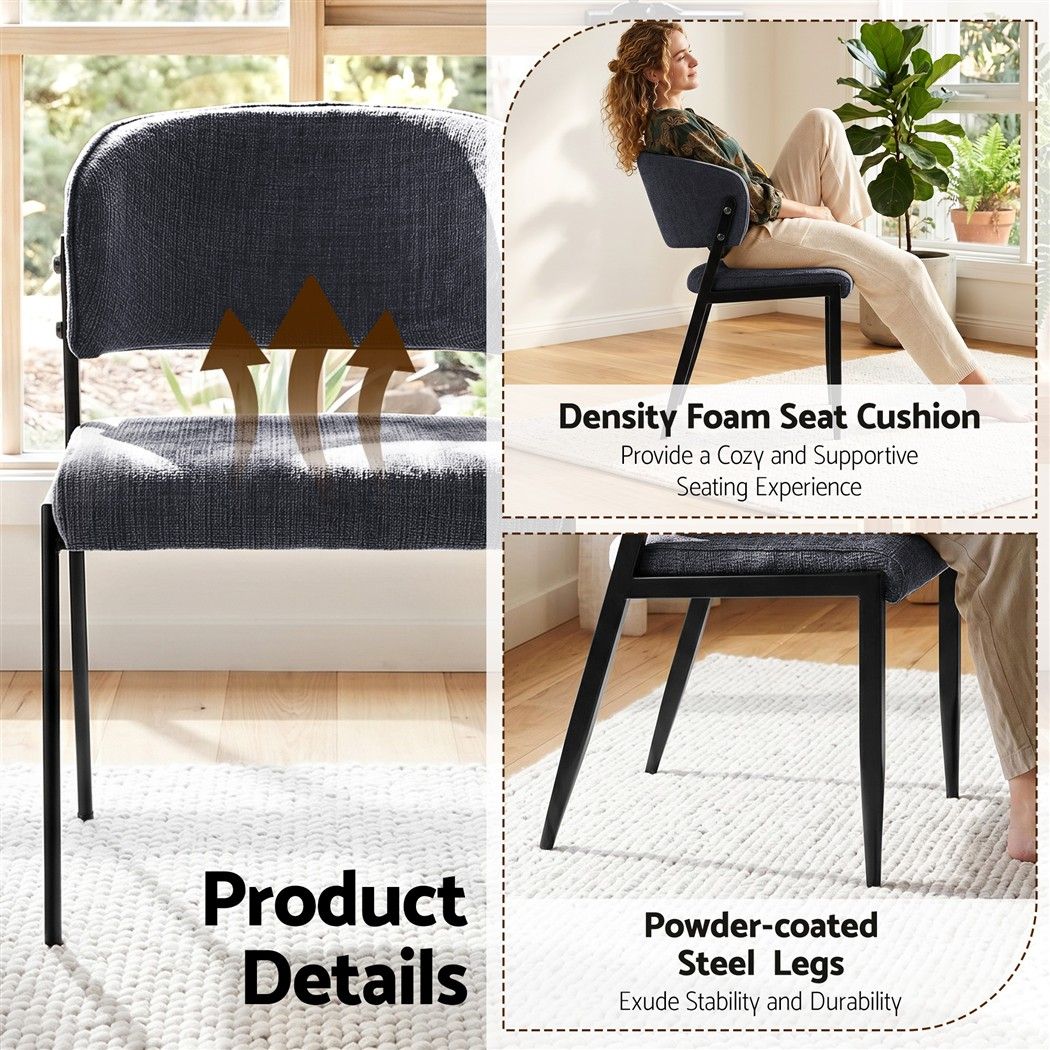 Keira Set of 4 Linen Fabric Soft Upholstered Chairs - Charcoal